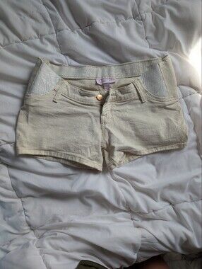 Cream High-Waist Denim Shorts